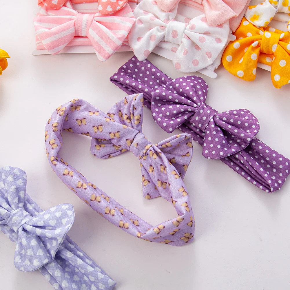 3Pcs/Set Cute Cotton Bows Baby Headbands born Infant Ealstic Hairbands Boys Girsl Dot Striped Flower Print Kids Headwraps 250528