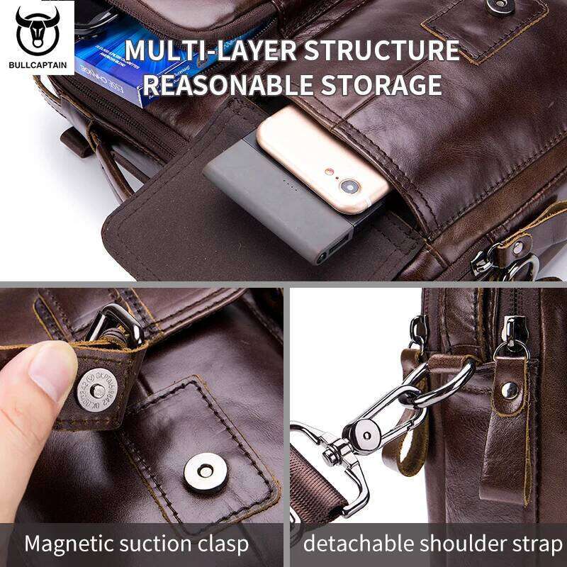 BULLCAPTAIN New Genuine Leather Crossbody Male Messenger Casual Business Briefcase Style Men Shoulder Bag