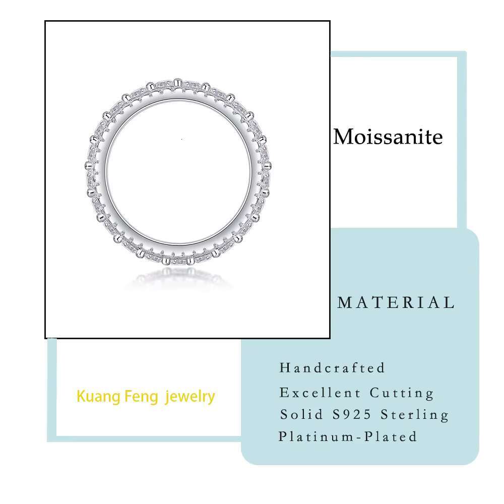 2.572CTW Full Eternity Moissanite Ring 925 Sterling Silver 18K Gold Plated 3 Row Sparkling Band Jewelry for Women Wedding Ring