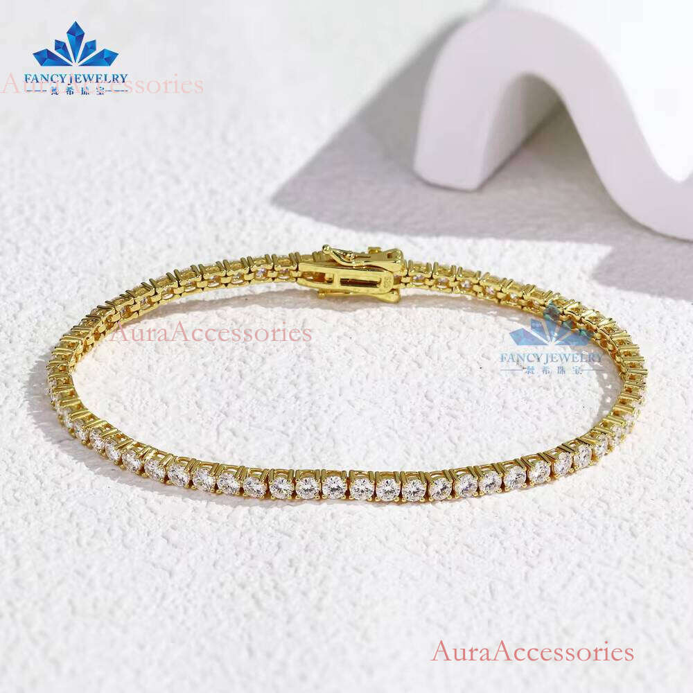 Hot Sale D VVS Dia Bracelet 2mm 3mm Sterling Sier Gold Plated Moissanite Tennis Chains Petite Woman