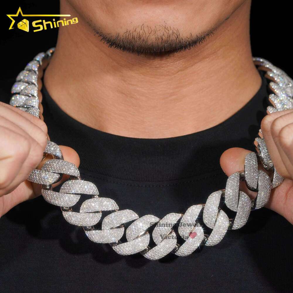 Shining Jewelry Hip Hop Iced Out Miami 25MM Thick Sier Lab Grown Dia 14K Gold Plated Cuban Link Chain
