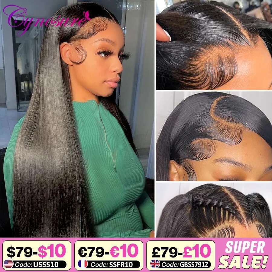 Cynosure 13X4/13X6 HD Transparent Front Human Hair Wigs for Women Pre Plucked Remy Brazilian Straight Lace Frontal Wig