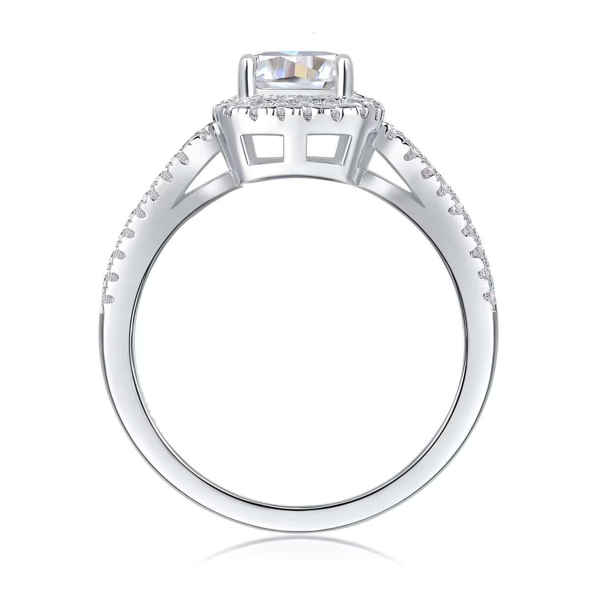 VANFI Ladies 925 Sterling Silver Square Moissanite Jewelry Ring