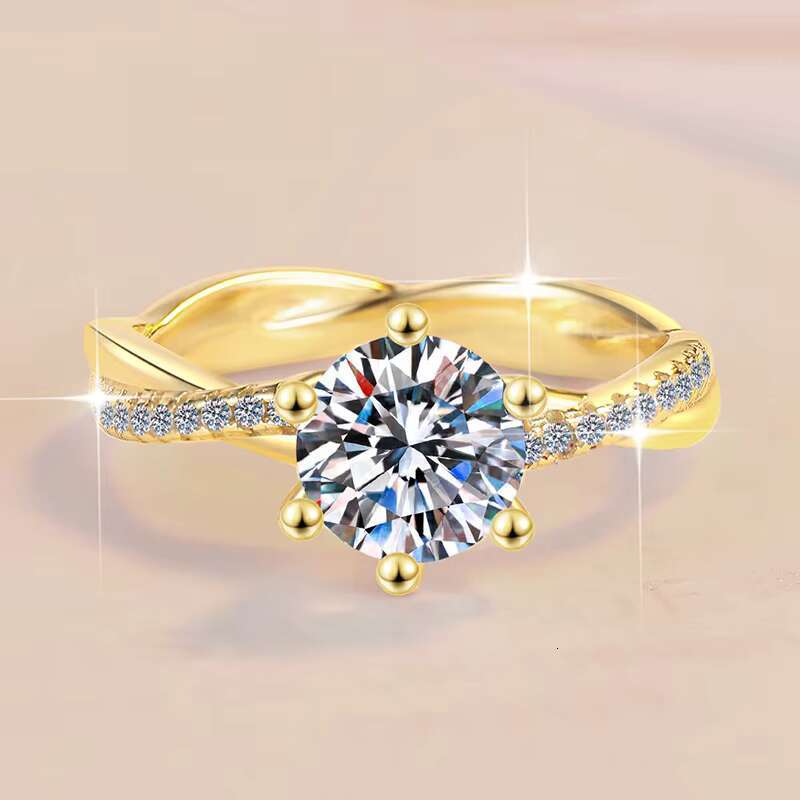 Fine Jewel 18K Gold Plated 1Ct Diamond Jewelry Romantic Ladies Womens Sterling Silver Ring VVS1 Moissanite Ring of Engagemnent