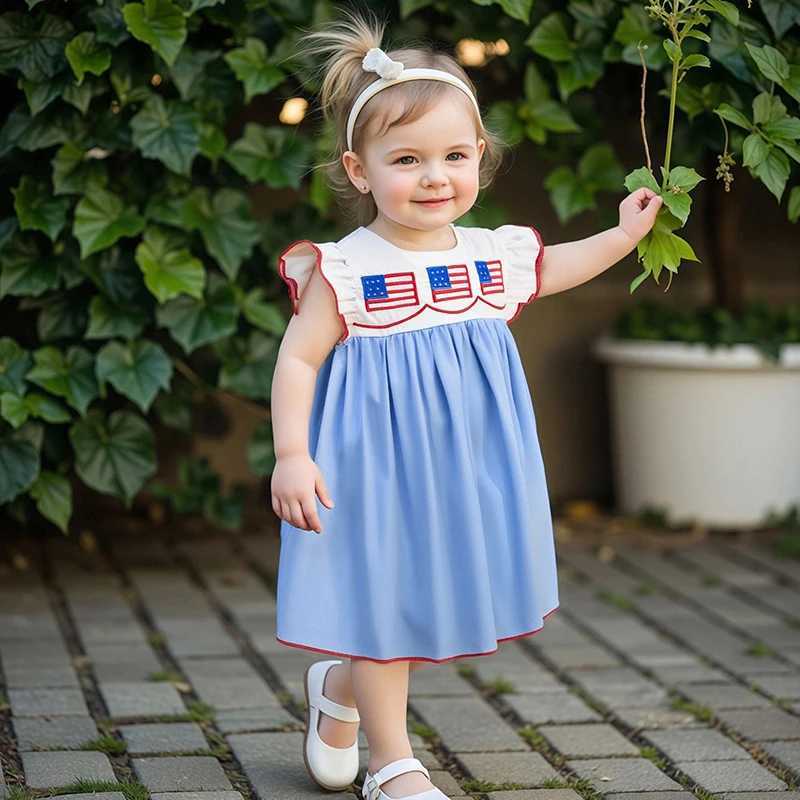 Girls Patriotic Dress American Flag Embroidered Round Neck Flutter Sleeve Casual Dress Children s Summer Outfit for X250528