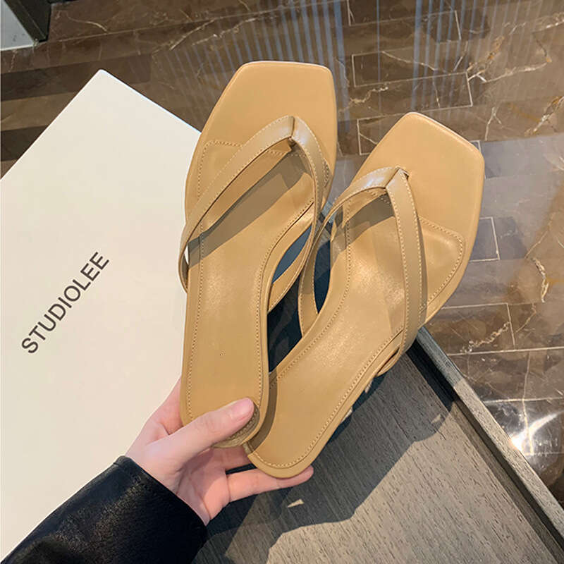 Grape Mom Same Style 2025 Summer New Herringbone Post Sandals Square Toe Cat Outdoor High Heel Slippers for Women
