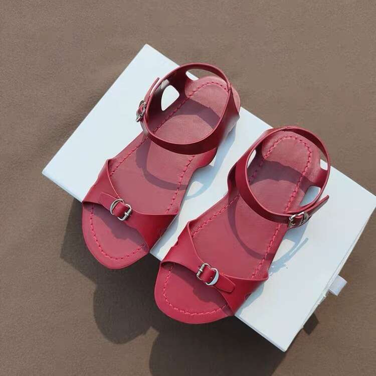 Flat Beach with Buckle Strap 2025 Red Summer Fashion Roman Fairy Style One-Strap Sandals for Women