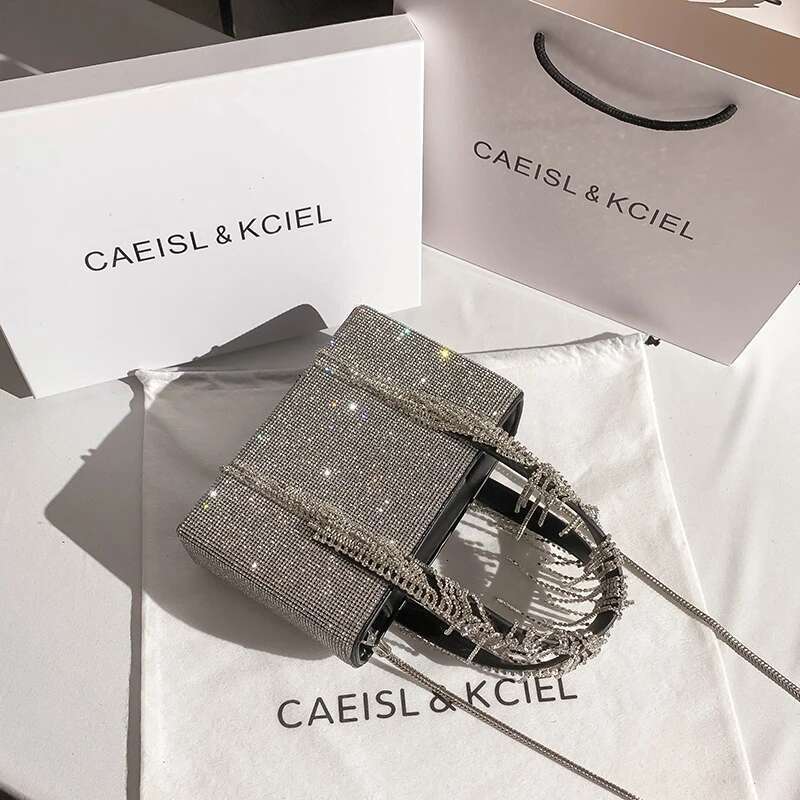 Glitter Shiny Rhinestone Dia Evening Wedding Party Clutch Purse Bling Tassel Women Handbag Shoulder Messenger Bag