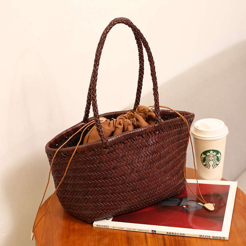 Tote Bag Braided Handbag Dragon Diffusion Same Style French First Layer Cowhide Woven Handbag For Women Ins Genuine Leather Basket Bag Shoulder Bag