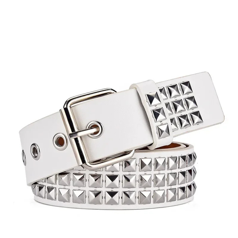 Retro Square Bead Rivet Belt Men Women Universal 3-row Pyramid Inlaid with Silver Punk Gothic Belt Hip Hop Dance Accessories 250520