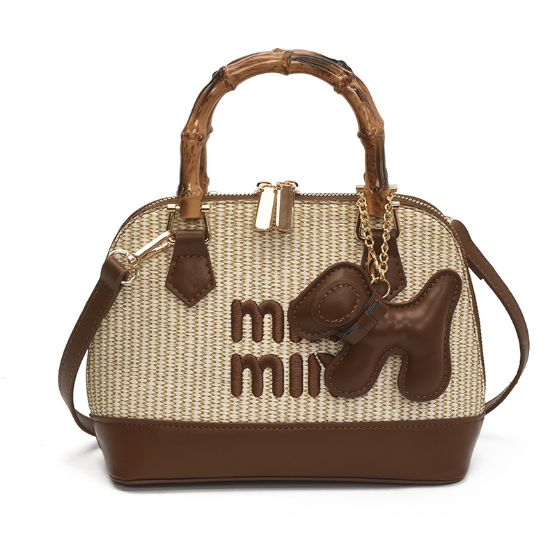 Free shipping designer bags, cross-border shell woven bags, 2025 bamboo joint straw woven hand bill of lading, shoulder cross-shoulder bags, women