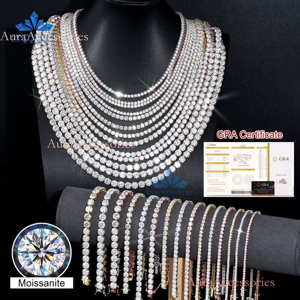Hip Hop Style Men's Iced Tennis Chain 3mm 4mm 5mm S Sier VVS Moissanite Dia Choker Necklace