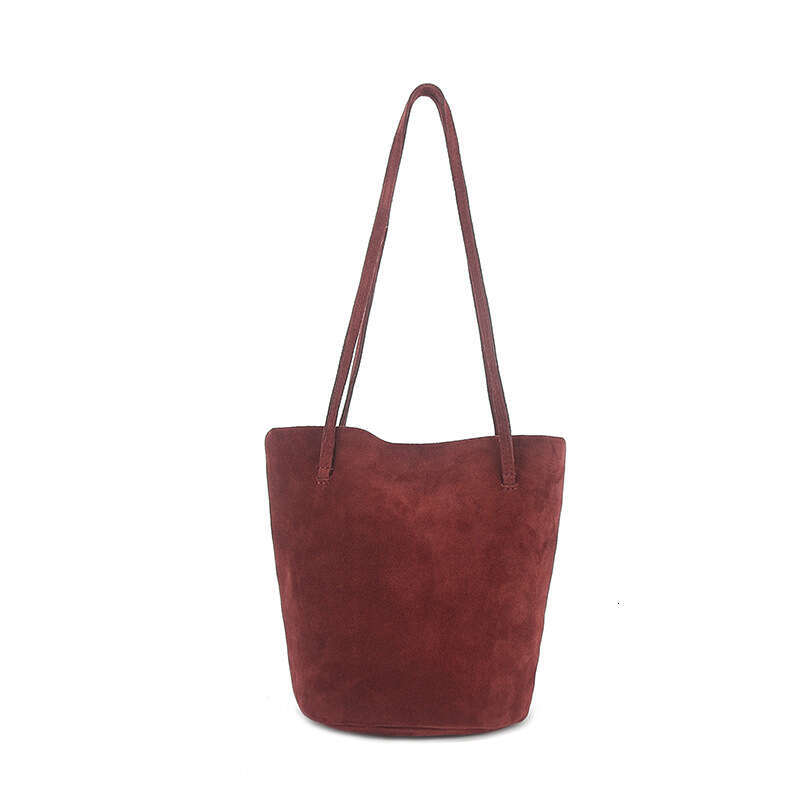 Autumn Winter New Genuine Leather Matte Bucket for Women High-end Niche Versatile Tote Shoulder Underarm Crossbody Bag
