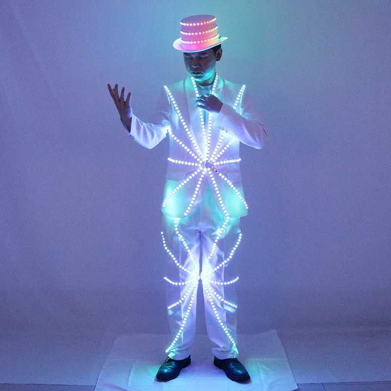 LED Illuminated Suit Hat Michael Jackson Performance Suit Stage DJ Bar Night Show Fluorescent Set W250528