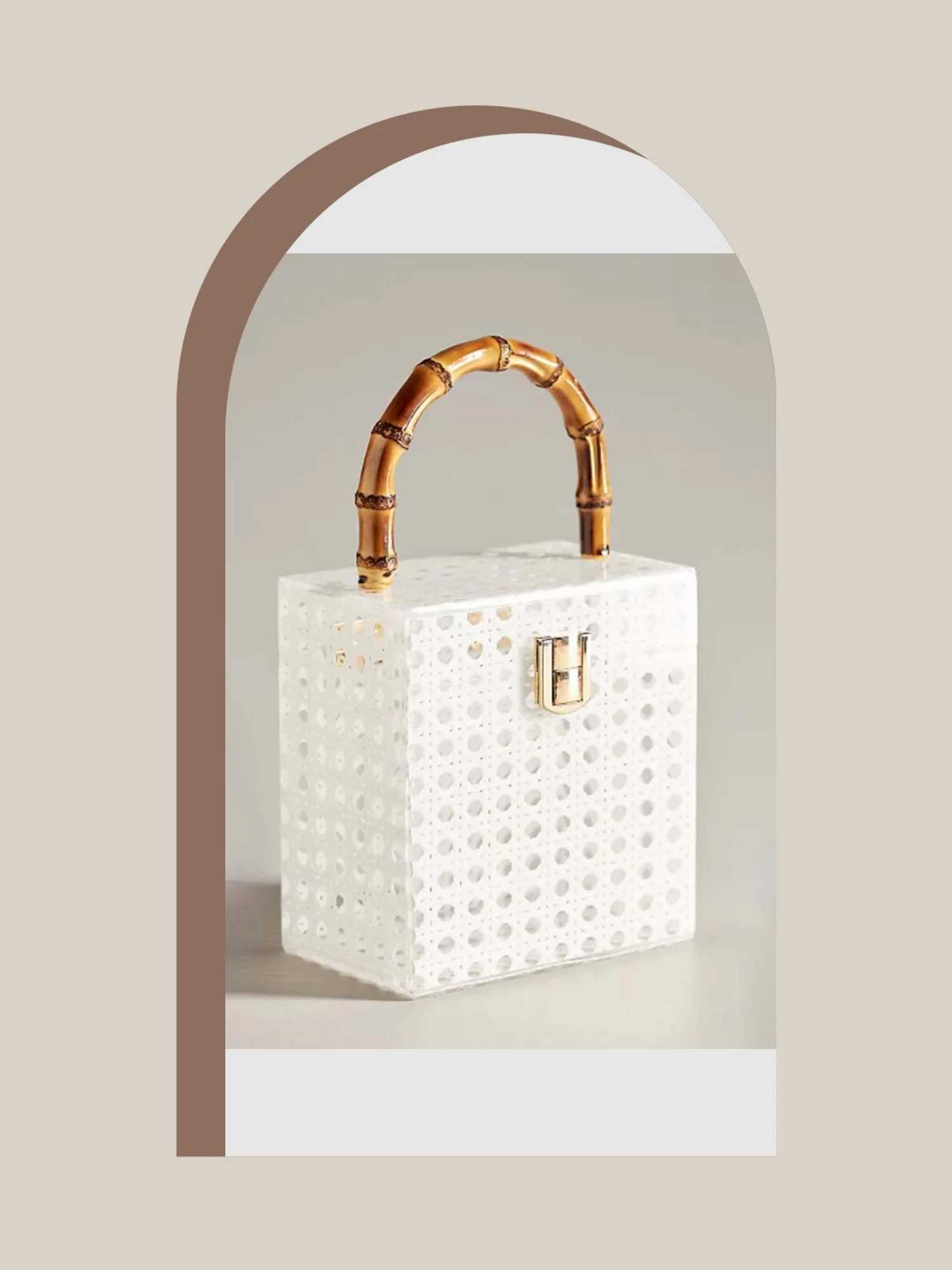 New Arrival Rattan Cane White Bamboo Knitting Acrylic Patchwork Handbag Party Prom Clutch Woman Evening Bag Party Wedding Lady Travel Purse Z250528