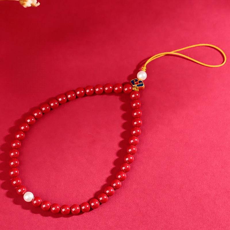 Natural imperial cinnabar bead chain mobile phone key bag pendant,Cinnabar,wuxing implied meaning Radiant Activation,Energetic Anchoring