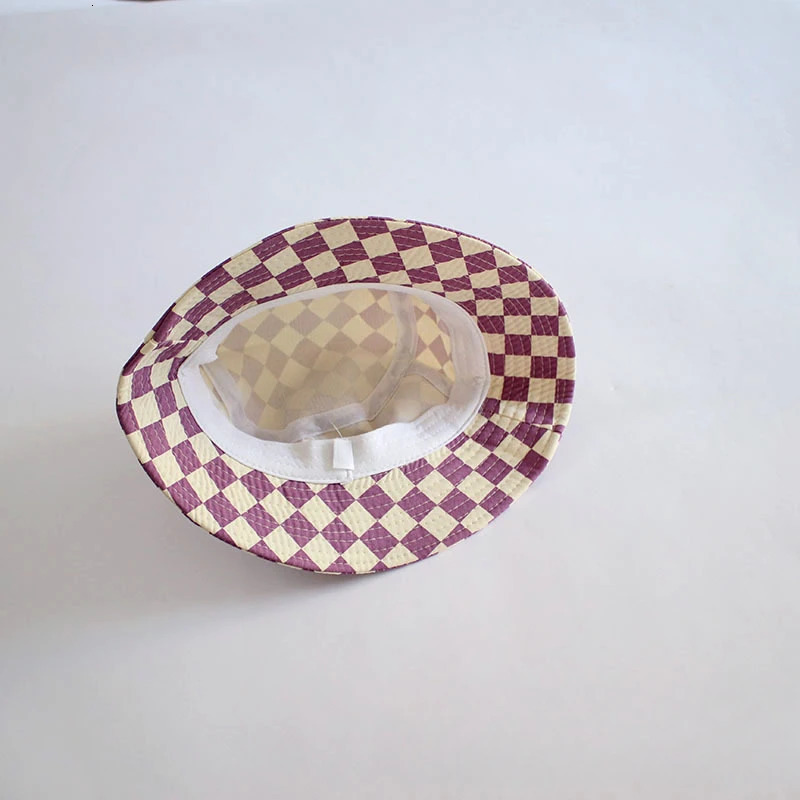 Checkerboard Pattern Kids Bucket Hat Cute Plaid Baby Boys Girls Sun Hat Soft Kids Children Fisherman Panama Caps 250528