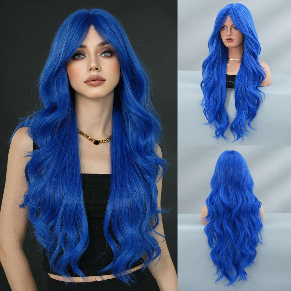 For Women Long Curly Hair Natural Fluffy Deep Purple Wig Full Head Set