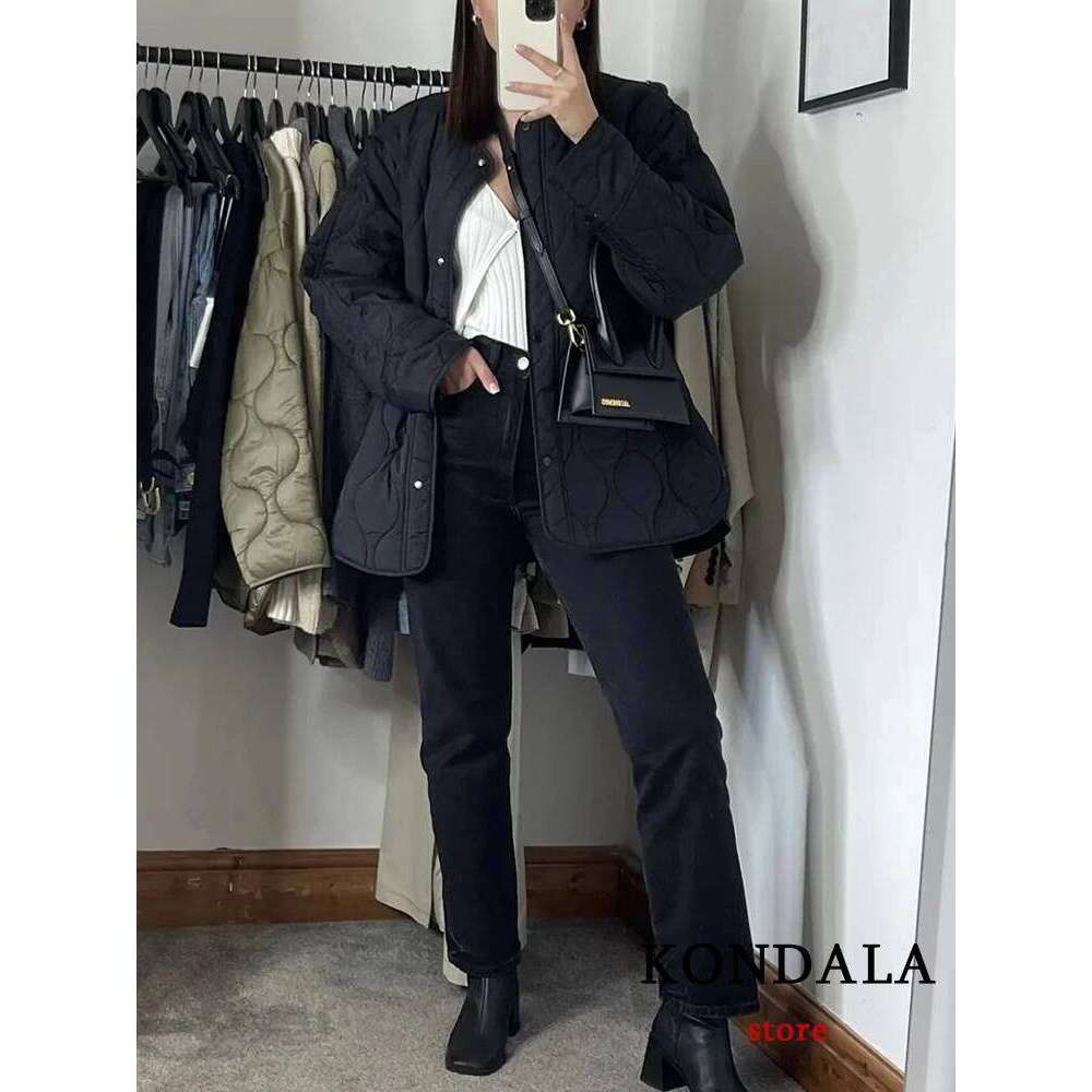 TRAFZA Streetwear Armygreen Oversized Jackets Women Long Sleeve O Neck Single Buttons Autumn Winter Coats Casual Outwears