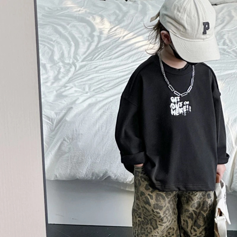 Hip Hop Casual Loose Childrens Pants Four Seasons Pure Cotton Leopard Pattern Jeans Trendy 250528