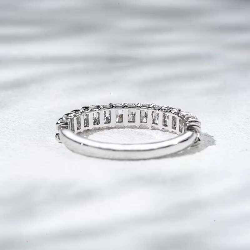Starsgem 10k White Gold 2x3mm Radiant Cut Half Eternity Lab Grown Diamond Ring Wedding Band