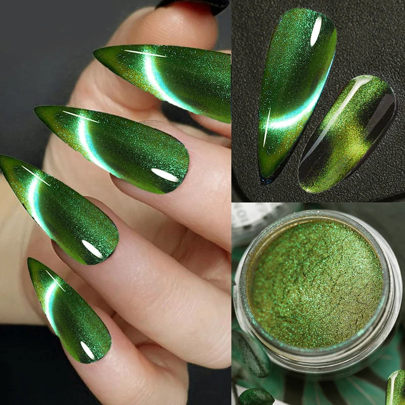 6Colors/set Chameleon Magnetic Cat Eye Nail Powder Net2-3g 9D Laser Magnet Chrome Powder DIY Magic Cats Eye Magnet Powder 250523
