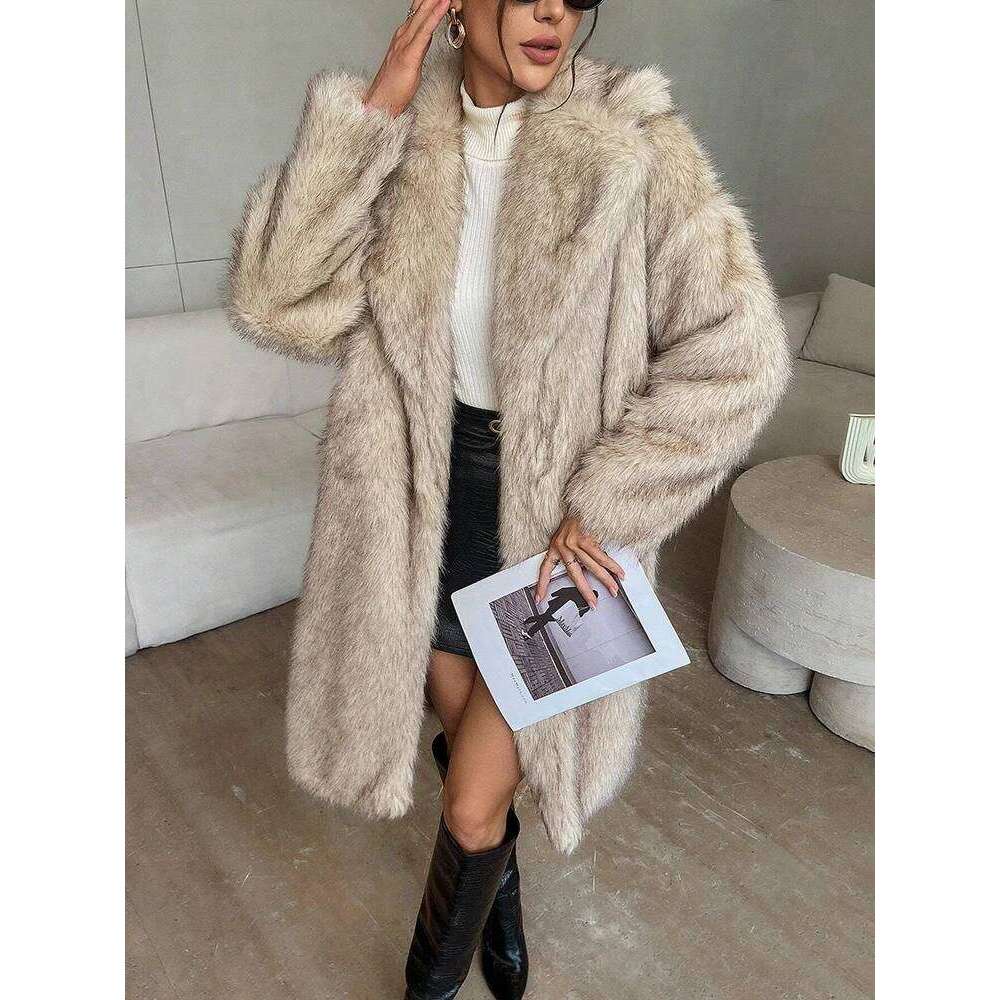 TARUXY Fashion Faux Fur Coat Warm Lady Lapel All Match Covered Button Loose Casual Streetwear Long Women's Coats 2025 New Winter