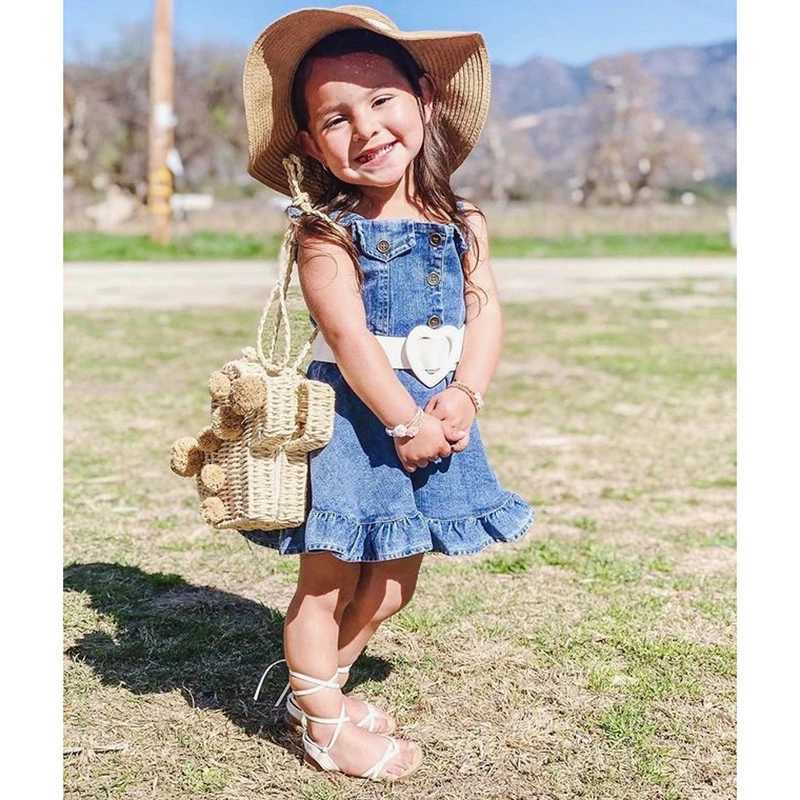 Lioraitiin Baby Girl Off Shoulder Ruffle Denim Dress with Sleeveless Button Down - Cute Summer Outfit for Toddlers X250528