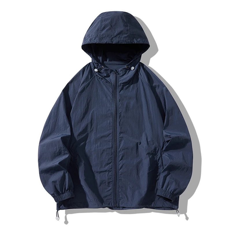 Summer Hooded Thin Jacket Men Waterproof Sun Protection Clothing Full Zipper Quick Dry Skin Black Windbreaker Coat 250520