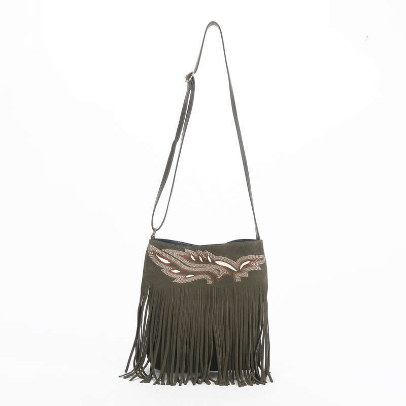 Niche Embroidered Shoulder Simple Crossbody for Women 2023 Autumn Winter New Genuine Leather Matte Tassel Bag