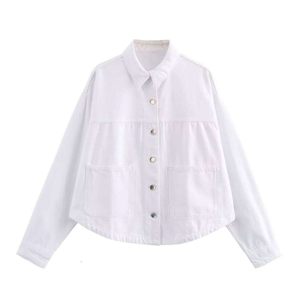 UNIZERA Summer New Women's Loose Casual Polo Collar Long Sleeve Patch Bag Decoration denim jacket