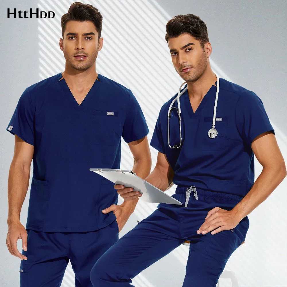 Men Scrub Tops Medical Uniforms Dentist Overalls Nurse Clothes Lab Workwear Unisex Doctor Nurse Come Dentistry Surgical Shirt X2505281