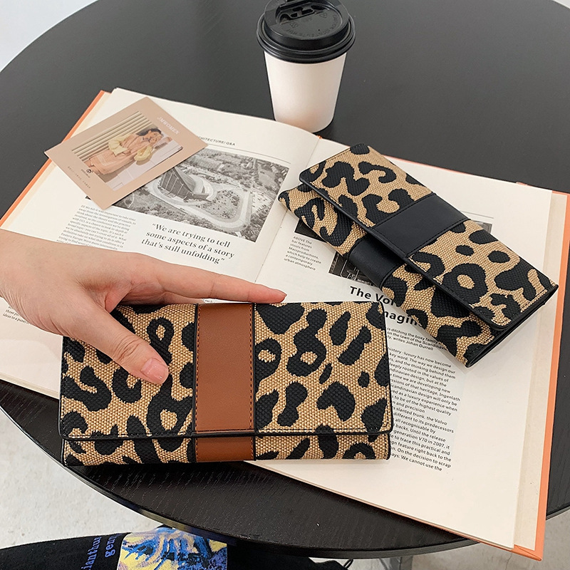 Free Shipping Designer Bag Female New Leopard Print Internet Celebrity Fashion Large Capacity Zero Folding Multi Card Position Long Wallet