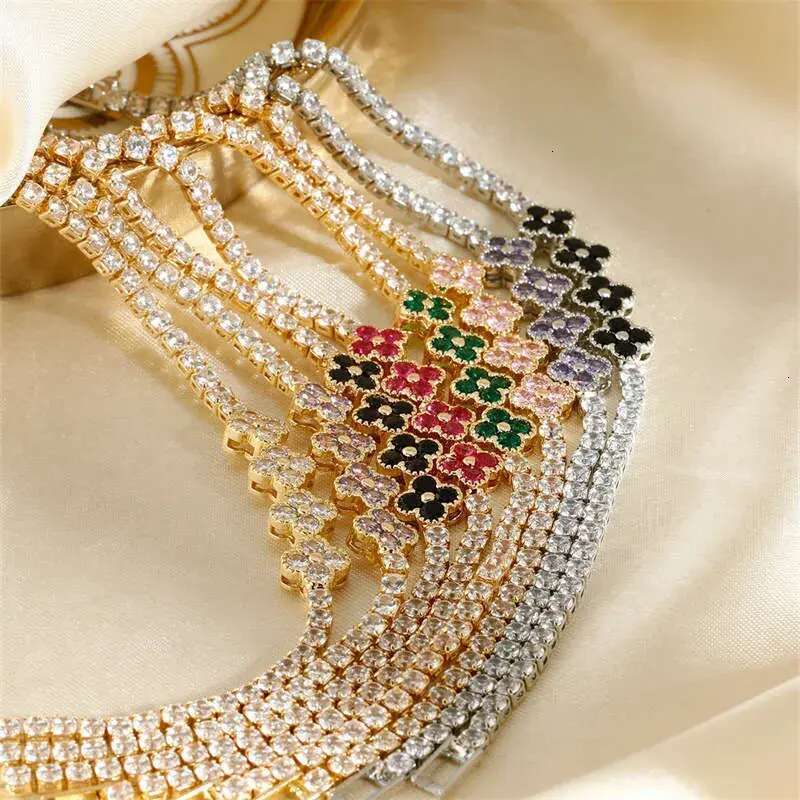 fashion INS personalized zircon bracelet simple lucky flower necklace