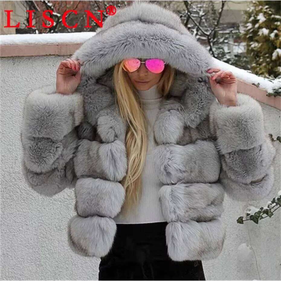 2 Bulk Wholesale Items Lots Faux Fur Jacket Zipper Warm Coat Winter 2024 Long Sleeve Hooded Causal Fashion Women Clothes K5317_4