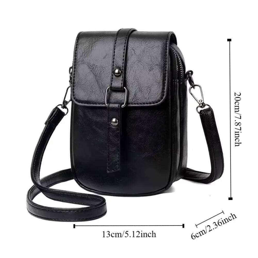 Portable Korean Style Zipper Messenger Bags Square Solid Color PU Crossbody Double Layer All-match Simple Phone Bag Travel