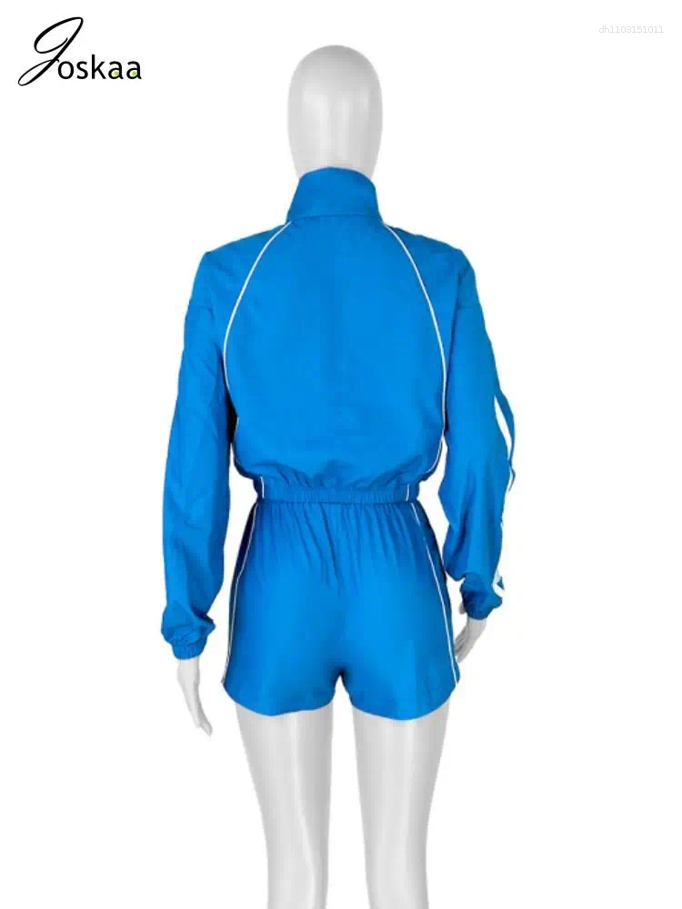 Women's Tracksuits Joskaa Striped Patchwork 2 Piece Sets Women Casual Full Sleeve Zip Crop Jacket And Drawstring Shorts Matching 2025