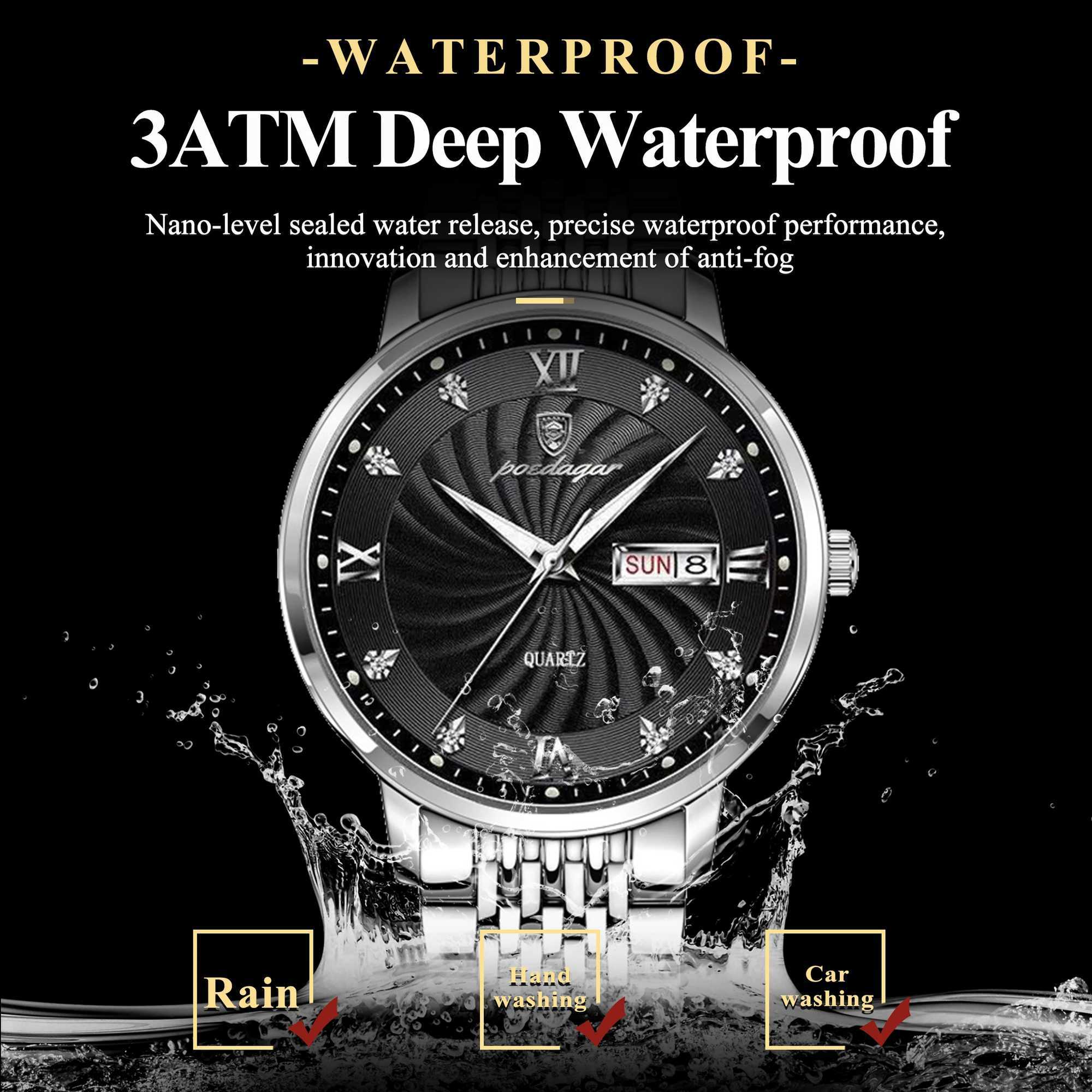 POEDAGAR Luxury Brand Man Watch Waterproof Luminous Date Week Mens Quartz Wristwatch Stainless Steel Fashion Sports Men Watches XJ250527