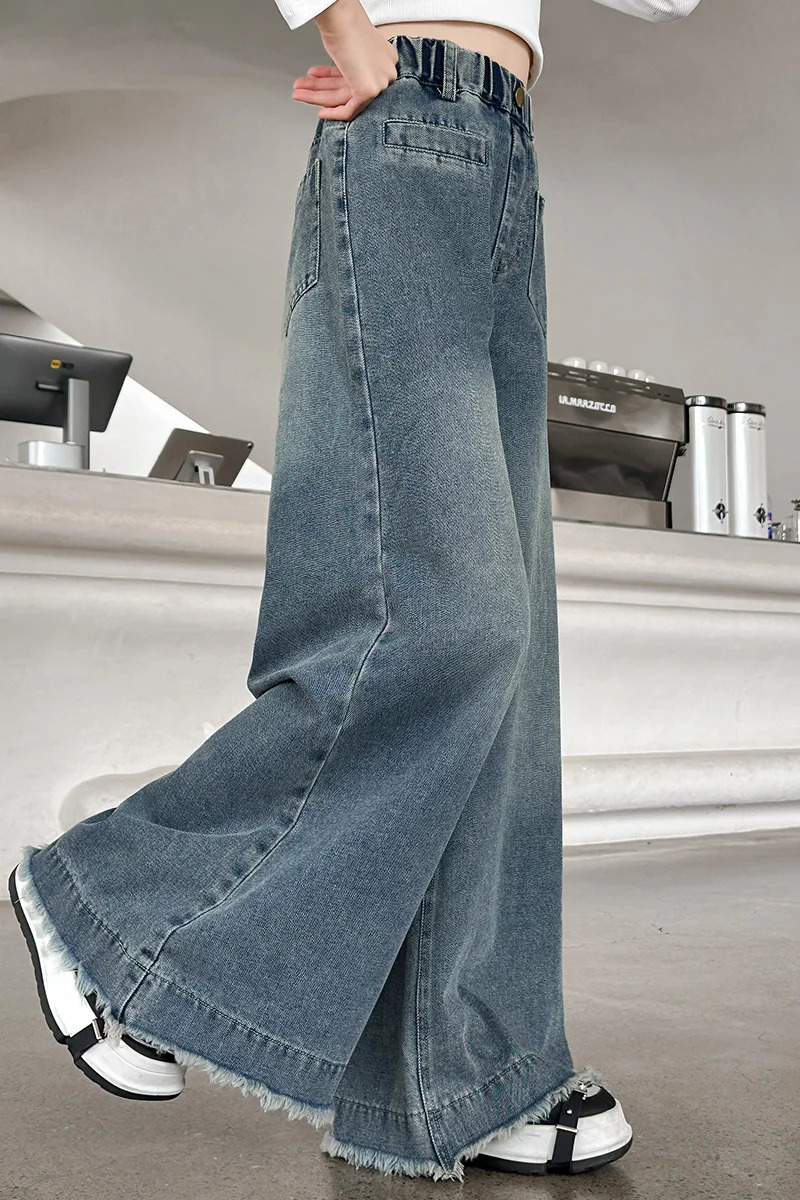 Kids Girls bellbottoms Arrival Children Casual Elastic Pants printing Slim Fit Girl Summer Jeans 250528