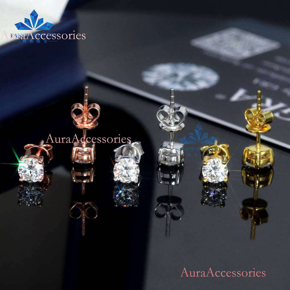 High Quality Sier 6.5MM Brilliant Cut D VVS Moissanite Screw Back Four Prong Stud Earrings Gift GRA Certificate