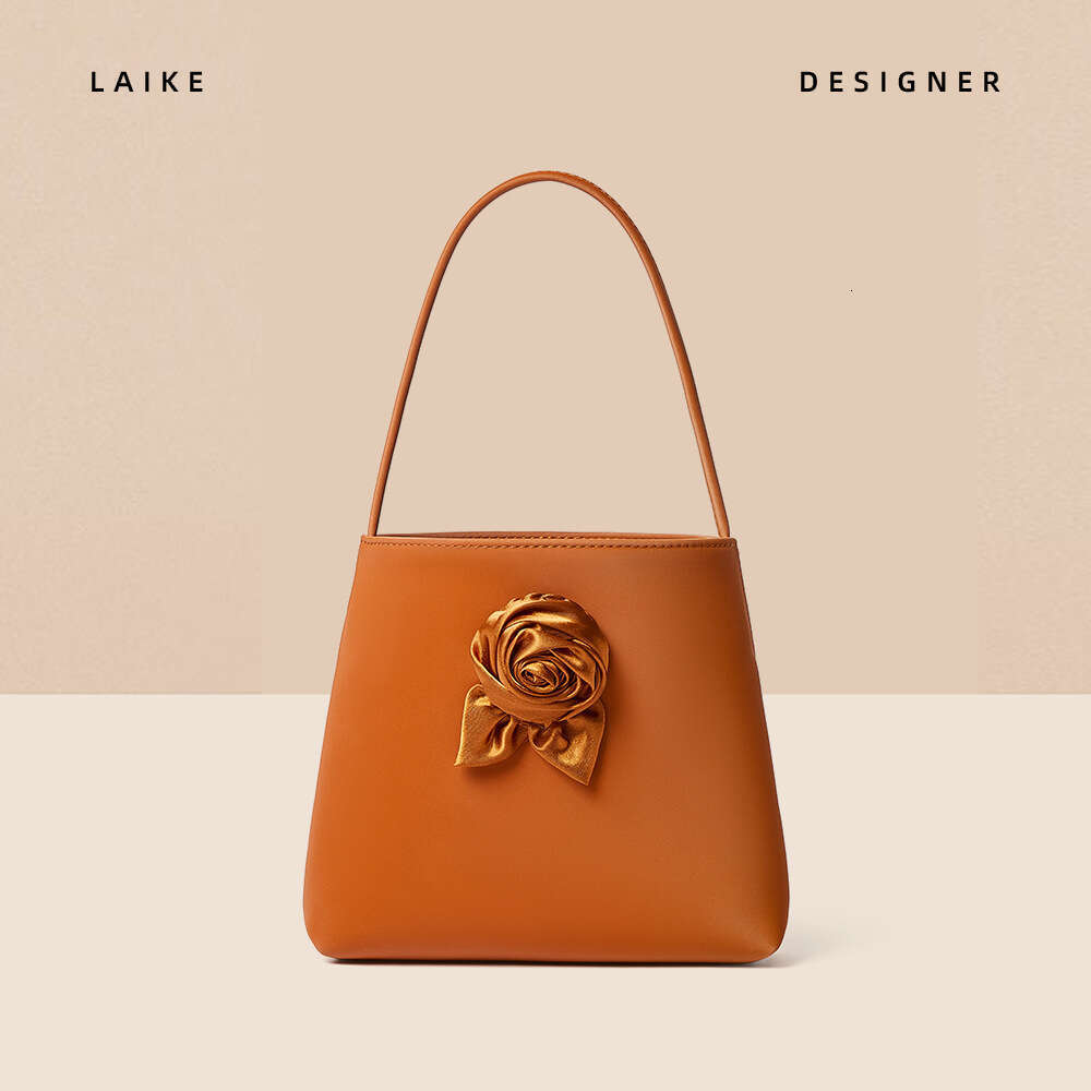 for Women New Satin Cowhide Handbag Niche High-end Sense Floral Shoulder Korean Style Genuine Leather Bag