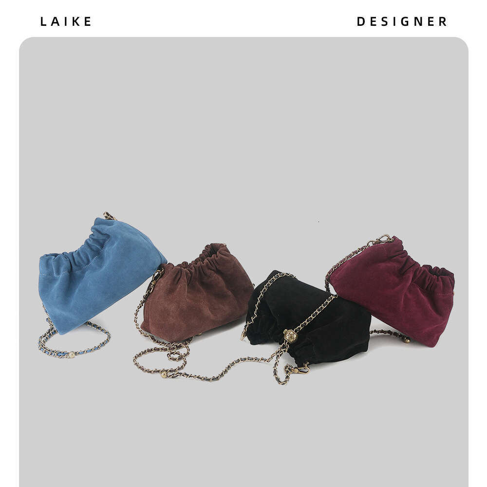 Niche Design Women's 2024 New Genuine Leather Cloud Pleated Crossbody Matte Fashion Shoulder Chain Bag