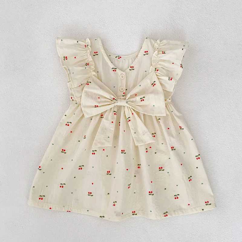 Summer Kids Sisters Sleeveless Dress 2-6T Cute Love Cherry Girls Bow Dress Baby Bodysuit X250528