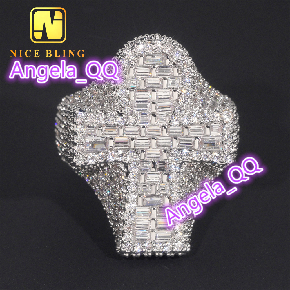 Hot Selling Hip Hop Ring Cross Full Pave Moissanite 925 Sterling Silver Ice Out Moissanite Men Diamond Ring