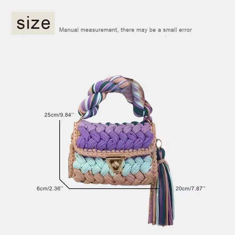 Design Bag Lady Shoulder Handmade Crochet Woven Bag Fabric Strip Designer Handbag Purses For Women Tote Bags Brand Bag