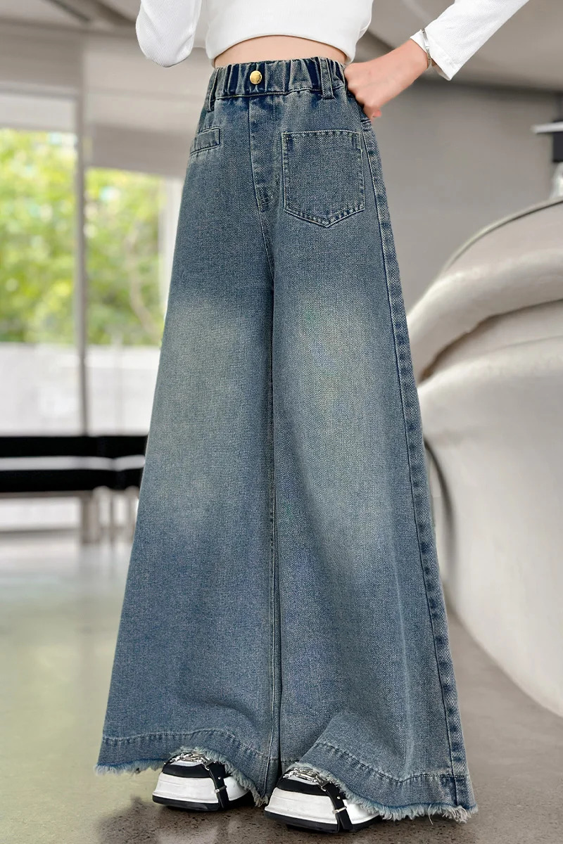 Kids Girls bellbottoms Arrival Children Casual Elastic Pants printing Slim Fit Girl Summer Jeans 250528