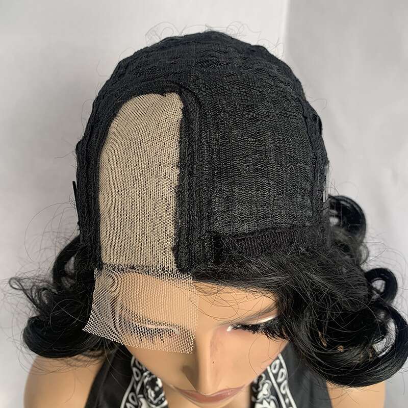Short Curly Lace Side Part Egg Roll Big Wave Wig For Women Synthetic Wigs