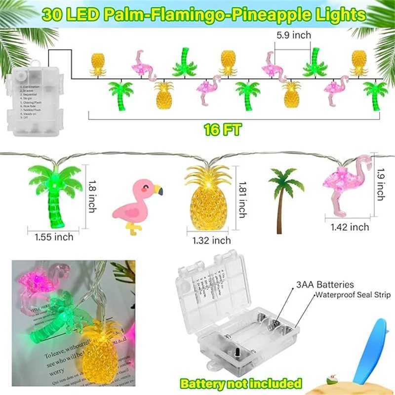 Summer Tropical Beach Hawaiian String Lights Tropical Flamingo Pineapple Palm Tree Party Pool Beach Summer Decorations W250528