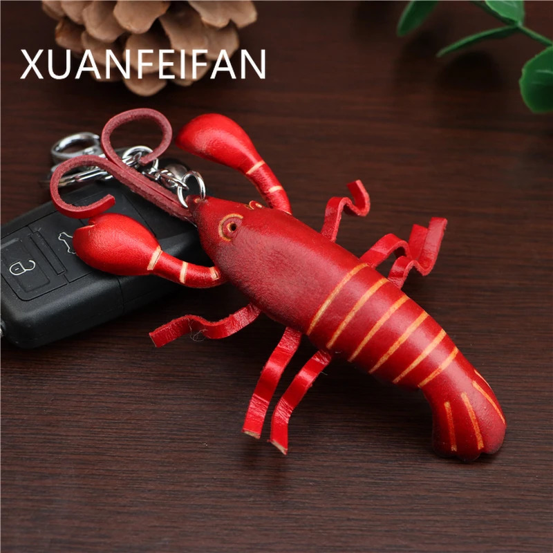 Head Layer Cowhide Crayfish Keychain Pendant Motorbike Car Key Chain Accessories Cute Bag Pendant Personality Ride 250527