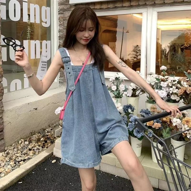 Curled Jeans Suspenders Shorts For Womens Summer Cool And Cute Little Wide Leg Student Loose Jumpers 250523
